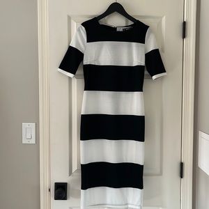 Shein black and white wide stripe below the knee dress- sale!